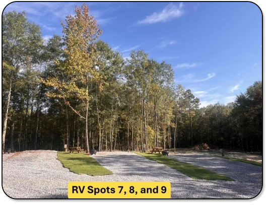 View of RV sites 7, 8, & 9 at  M & M Outdoors Campground.