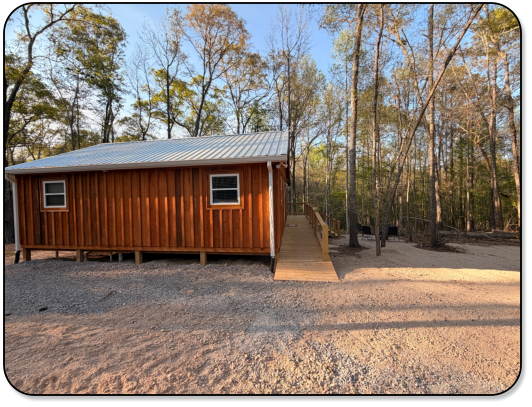 A view from the deck of the cabin at M & M Outdoors Campground.